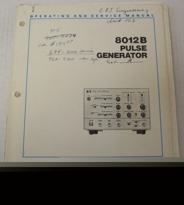 Hp 8012B pulse generator operating and service manual