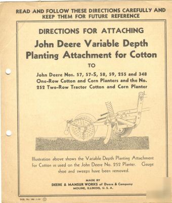 1938 john deere cotton planting attachment manual