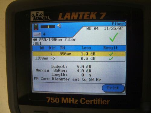 Ideal lantek 7 750MHZ CAT6 & multimode cable certifier