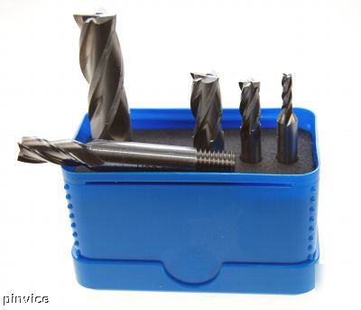 Set of five hss metric endmills milling cutters