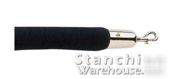Velour covered, 6 feet, black stanchion rope with ends