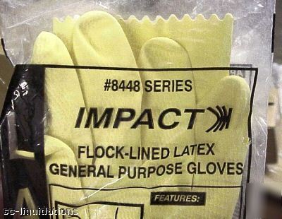 1 lot of 8, impact #8448 flock-lined latex gloves, lrg