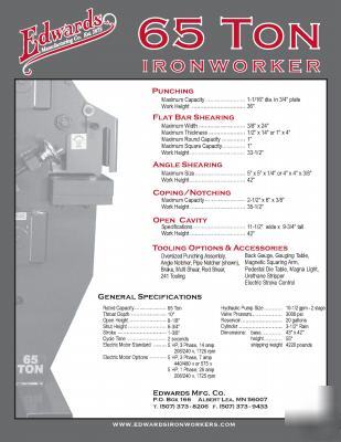New edwards 65 ton hydraulic multi-tool ironworker